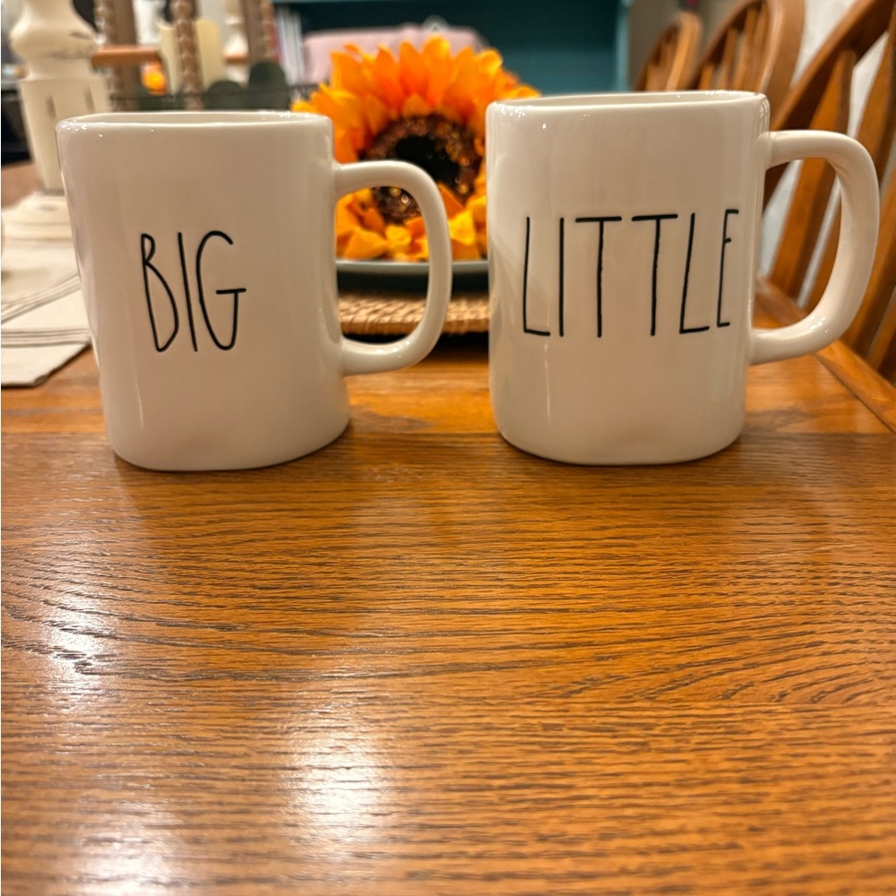Rae Dunn cream ceramic coffee mug set.